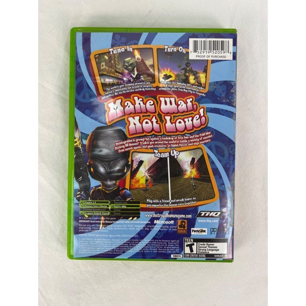 Destroy All Humans 2 (Xbox, 2006) Complete Xbox with Manual and Case - Picture 4 of 4